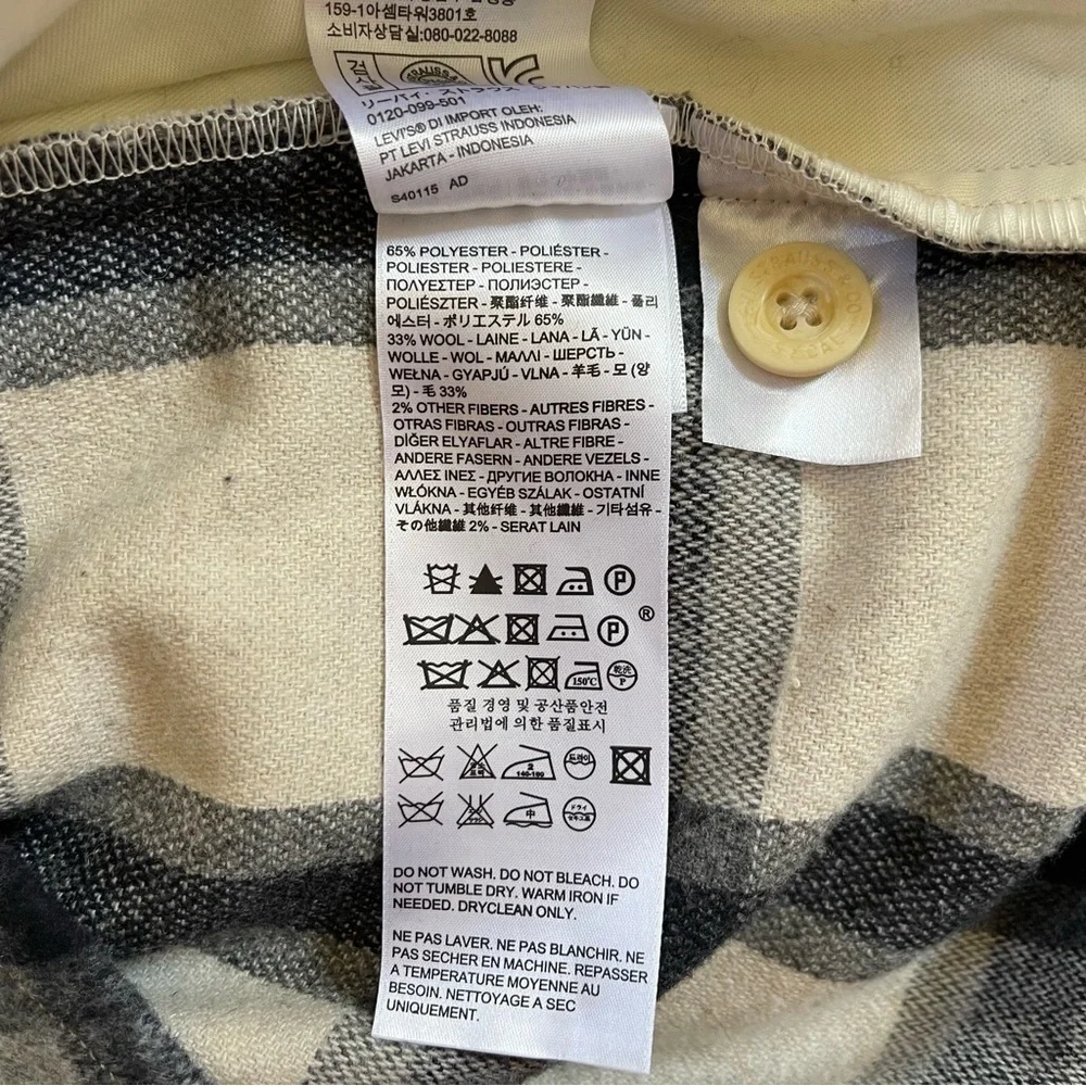 Levi’s Shacket Jacket Flannel Plaid Wool Oversized Button Up Blue Cream Large